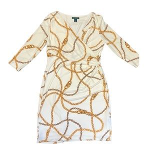 Ralph Lauren white and gold knee length cocktail dress size 14